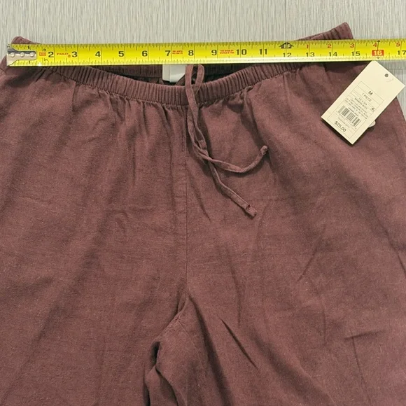 Women's Mid-Rise Wide Leg Linen Pull-On Pants - A New Day™ Brown M: Seam Pocket - Picture 6 of 14